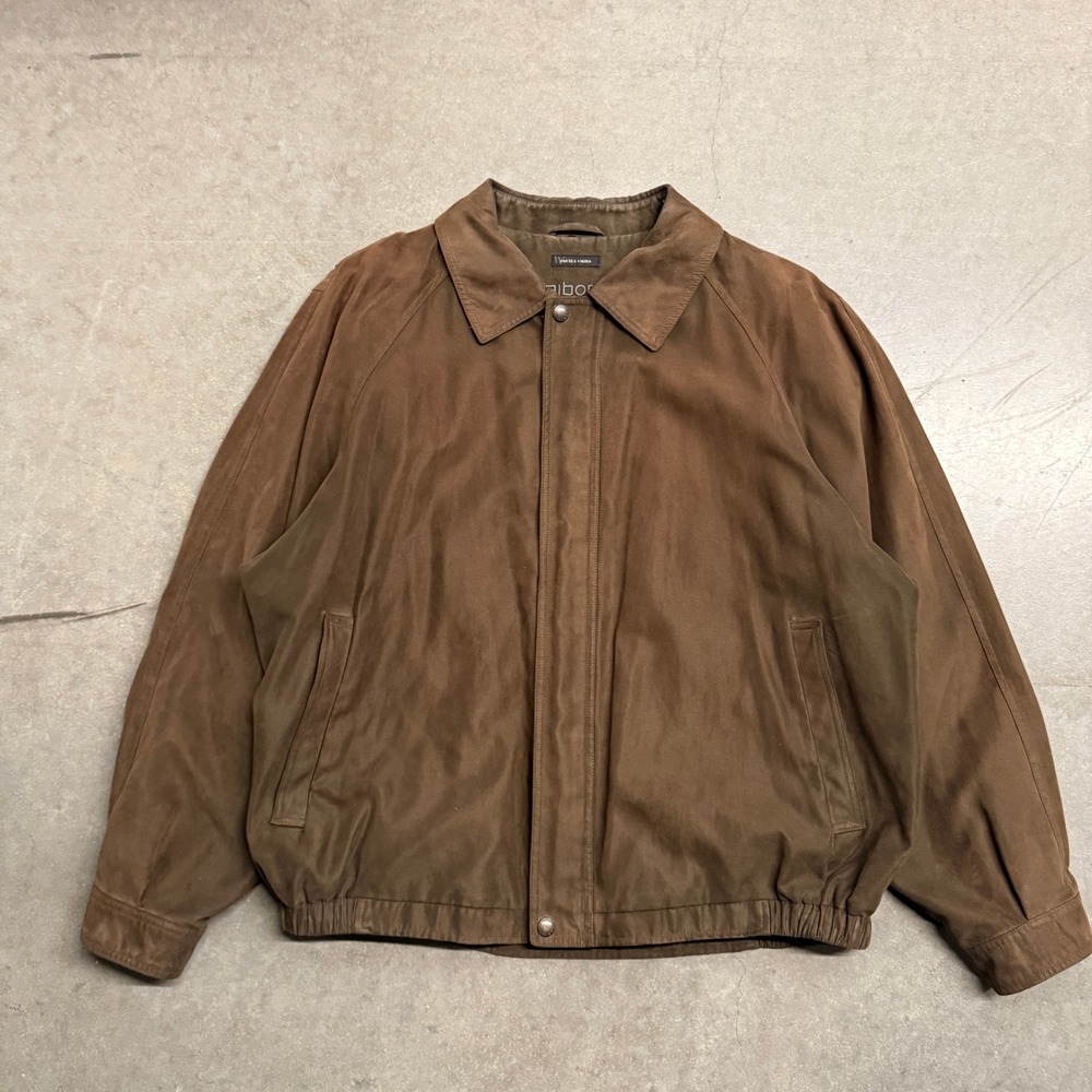Claiborne Mens Brown Sueded Finish Bomber Jacket Zip Front Large RN 94468